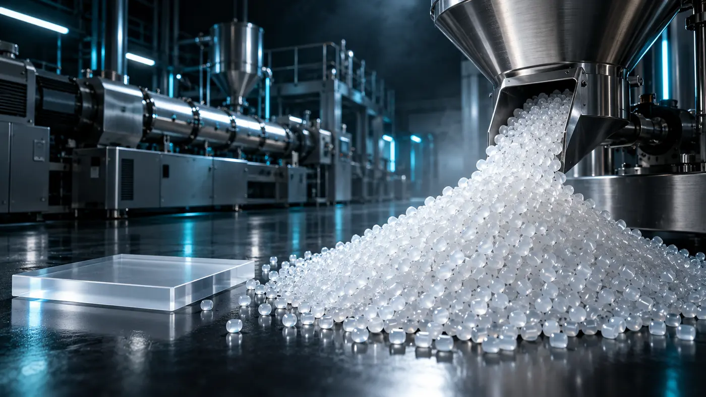 Polymer granules in an advanced industrial manufacturing facility